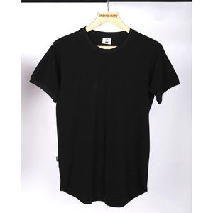 Black Plain Unisex Cotton Tshirt, Trendy Crewneck, Short Sleeve, Curved Hem